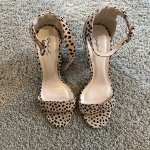 Qupid Tan and Black Spotted Heels